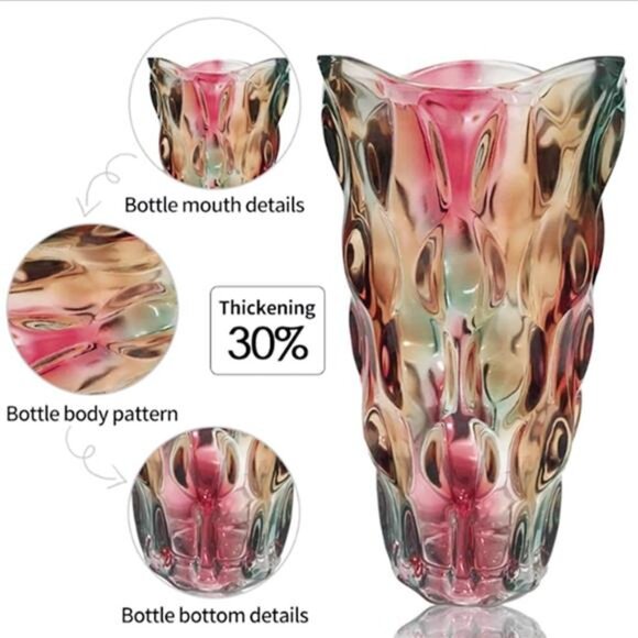 Heavy Flower Glass Vase Thickened 3.5lb 9.5inch Sparkle vase Bohemian Style, - Picture 3 of 7